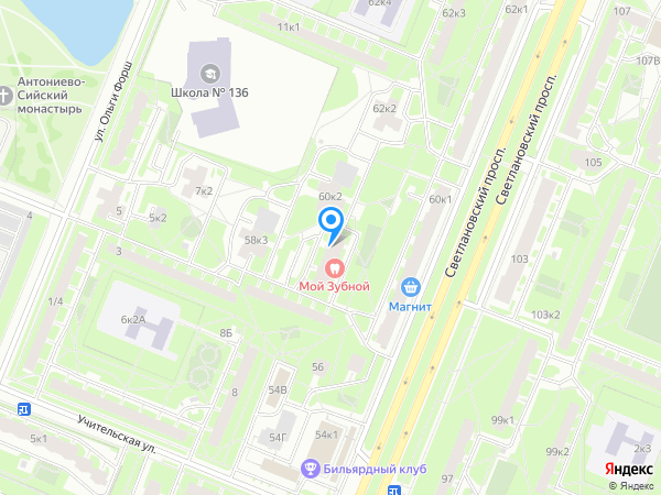 Стоматологический центр Мой Зубной по адресу Светлановский проспект, 60 к3 на карте