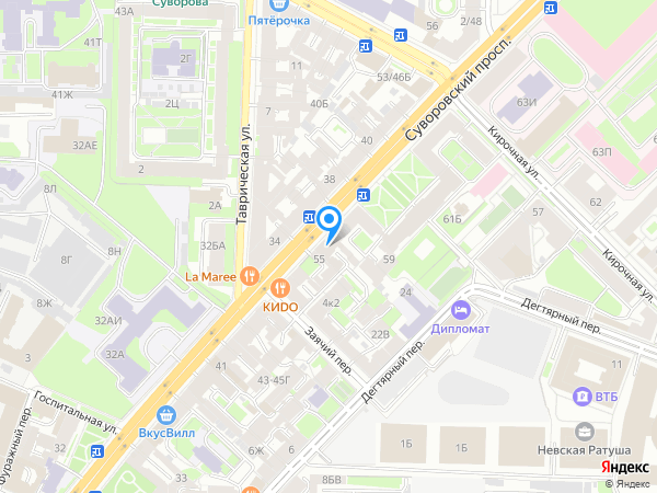 система клиник МЕДИ по адресу пр-т Суворовский, д. 57 на карте