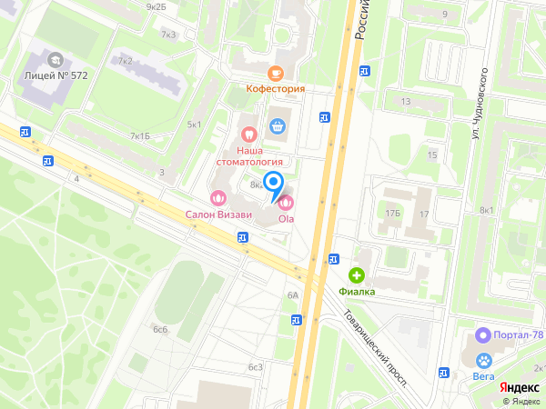 Сеть центров красоты OLA по адресу Российский проспект 8 на карте