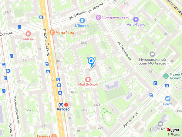 Стоматологический центр Мой Зубной по адресу Стачек проспект, 92 к3 на карте