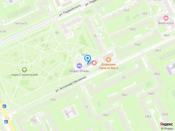 Стоматологический центр Мой Зубной по адресу ул. Антонова-Овсеенко, д. 18 на карте