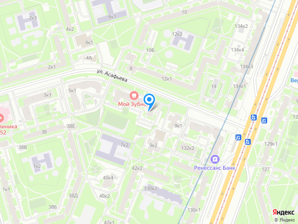 Стоматологический центр Мой Зубной по адресу Улица Асафьева, 7к1 на карте