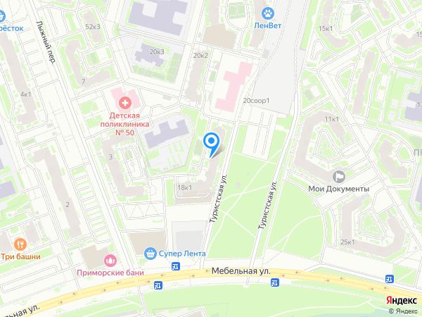 Форштадт по адресу ул. Туристская, д. 18, корп. 1 на карте