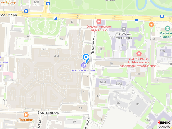 Россельхозбанк по адресу ул. Парадная, д. 5, корп. 1, лит. А на карте