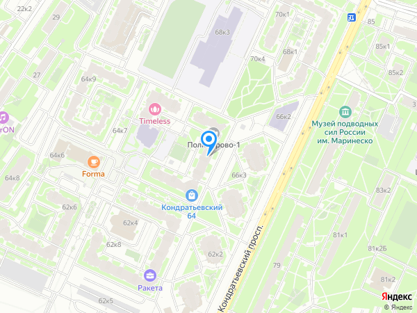Невский Банк по адресу Кондратьевский просп., д. 64, корп. 2а на карте