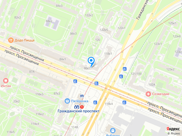 Югра по адресу просп. Просвещения, д. 86, корп. 1 на карте