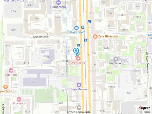 Банк Уралсиб по адресу Московский просп., д. 119а на карте
