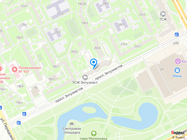 Банк Уралсиб по адресу просп. Энтузиастов, д. 20, корп. 1 на карте