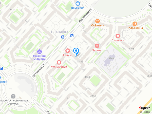 Стоматологический центр Мой Зубной по адресу Ростовская улица, 13-15 на карте