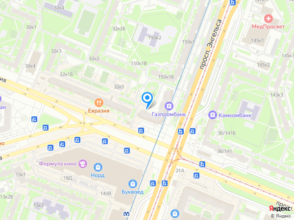 Газпромбанк по адресу просп. Просвещения, д. 34, лит. А на карте