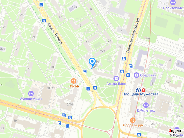 Ренессанс Кредит по адресу просп. Тореза, д. 9, лит. А на карте