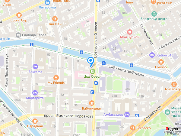 Центры Имплантации и Стоматологии ИНТАН по адресу пр-т Вознесенский, д. 25 на карте