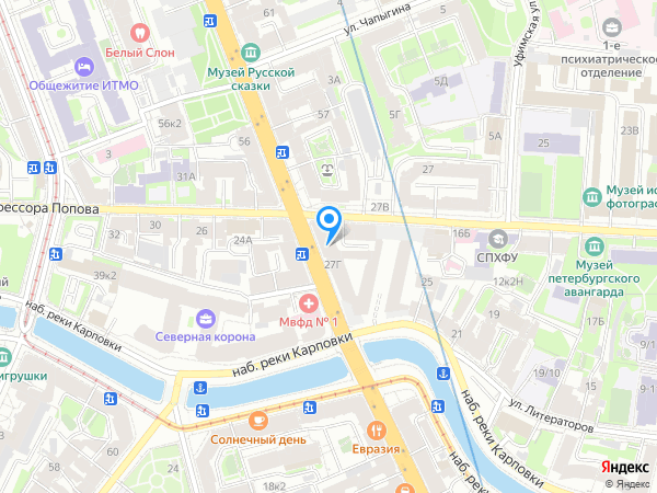 Бинбанк по адресу Каменноостровский просп., д. 53/22, лит. А на карте