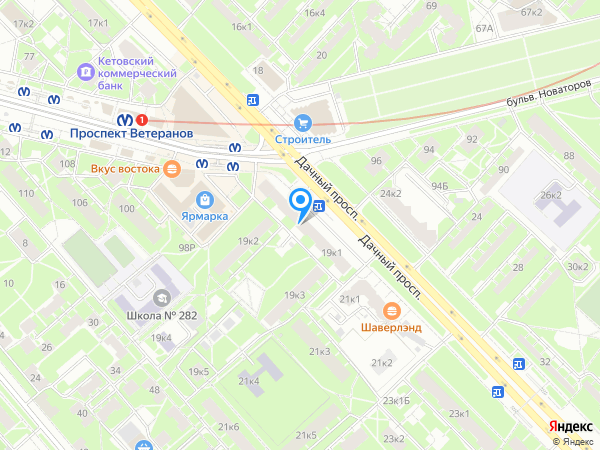 Банк «Санкт-Петербург» по адресу Дачный просп., д. 19, корп. 1 на карте