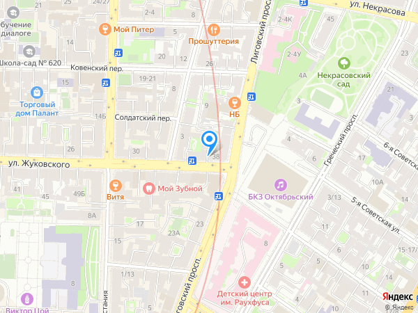 Москоммерцбанк по адресу ул. Жуковского, д. 38, лит. А на карте