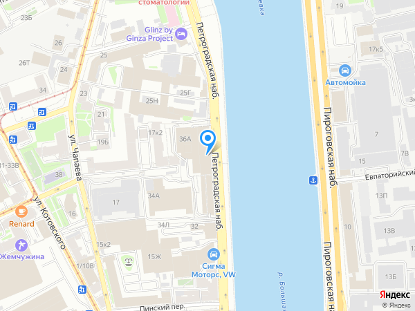 Банк БФА по адресу Петроградская наб., д. 36, лит. А на карте