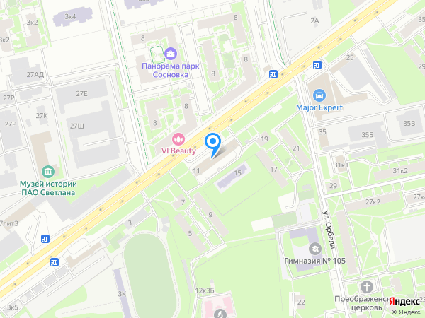Банк БФА по адресу Светлановский просп., д. 11 на карте