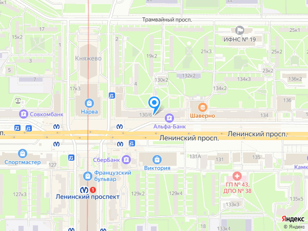 ВТБ Банк Москвы по адресу Ленинский просп., д. 130/6, лит. А на карте