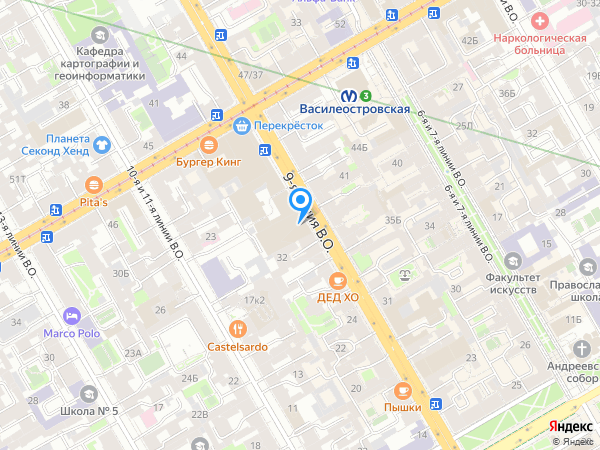 Бинбанк по адресу 9-я линия В. О., д. 34, лит. А на карте